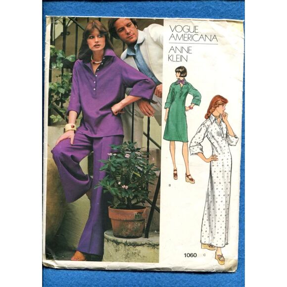 70's Vogue 1060 Anne Klein Tunic Style Shirt Rolled Cuffs Wide Leg Pants Size 10 - Picture 1 of 2